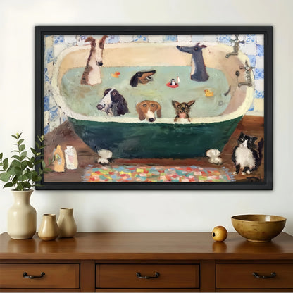 Dogs Bath Time Wall Art - Funny Pet Bathroom Print