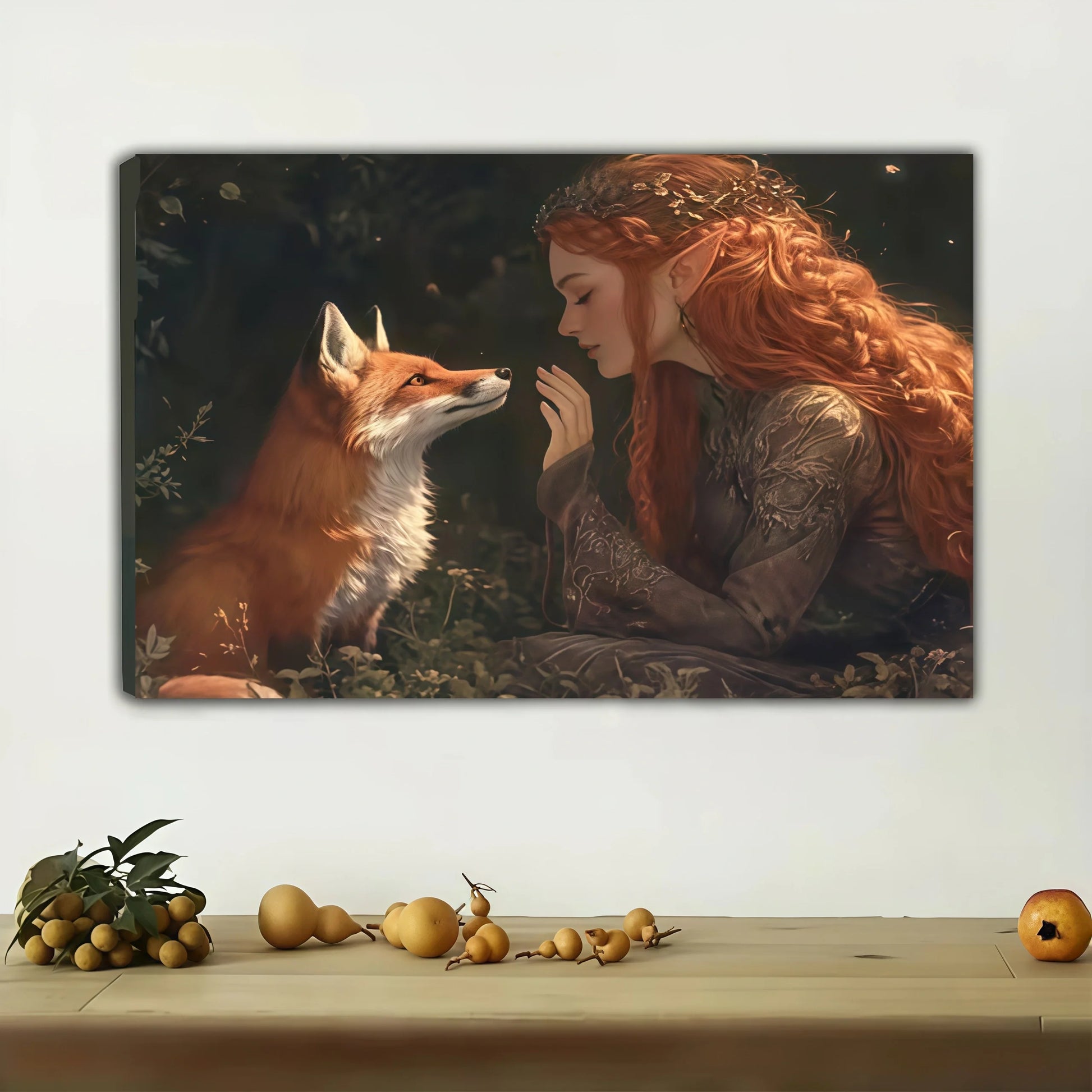 Elf and Fox Wall Art - Fantasy Woodland Enchantment Print