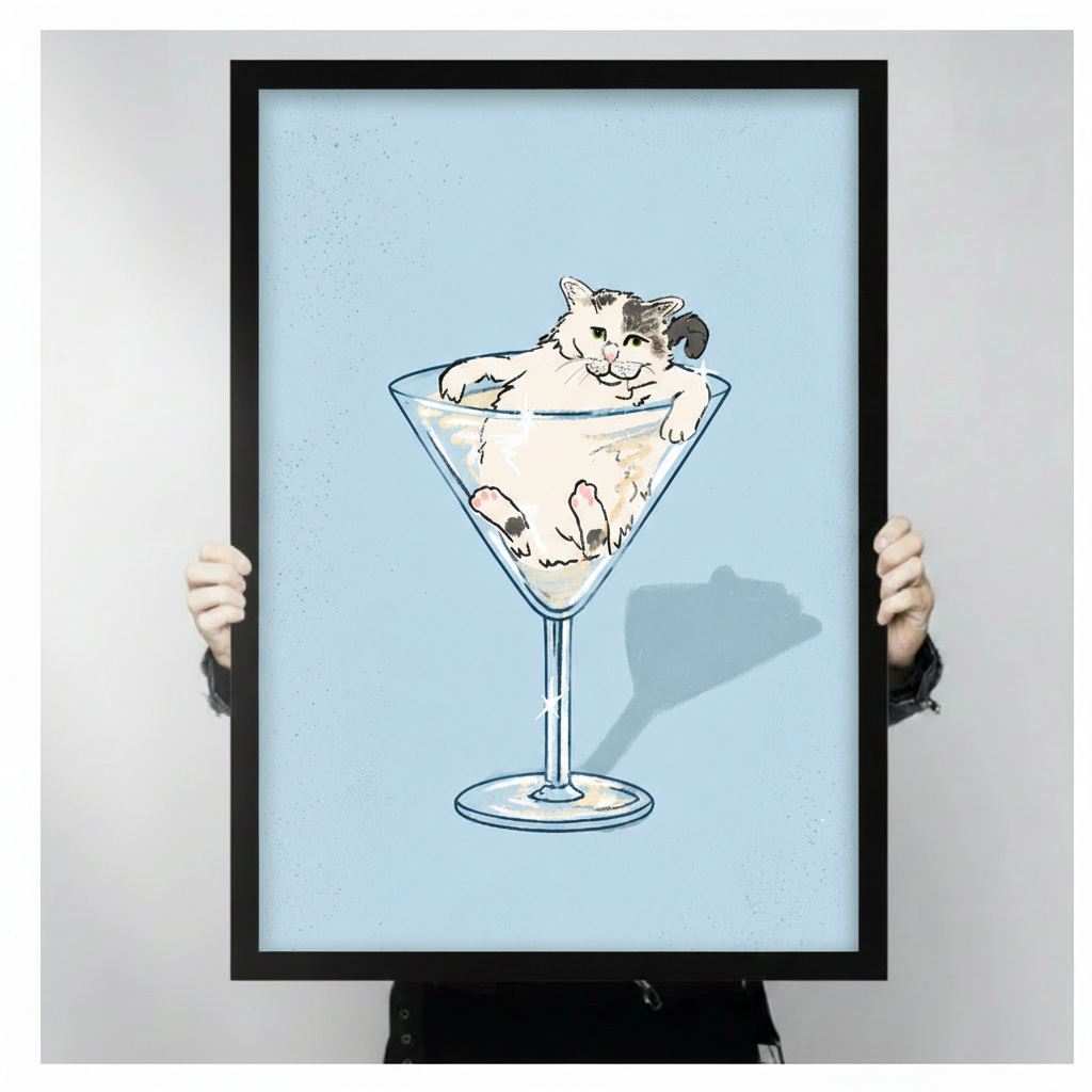 Cat in Martini Glass Funny Canvas Wall Art