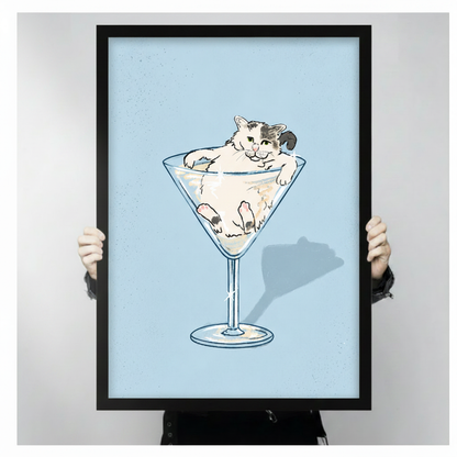 Cat in Martini Glass Funny Canvas Wall Art