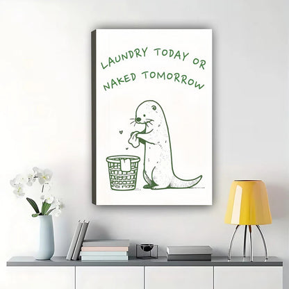 Laundry Today Seal – Funny Laundry Room Quote Wall Art on Natural Wood Canvas