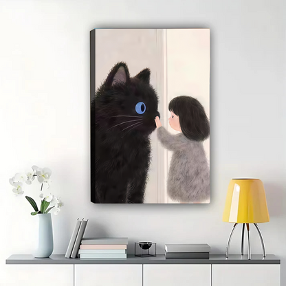 Girl with Black Cat Wall Art - Whimsical Children's Room Decor
