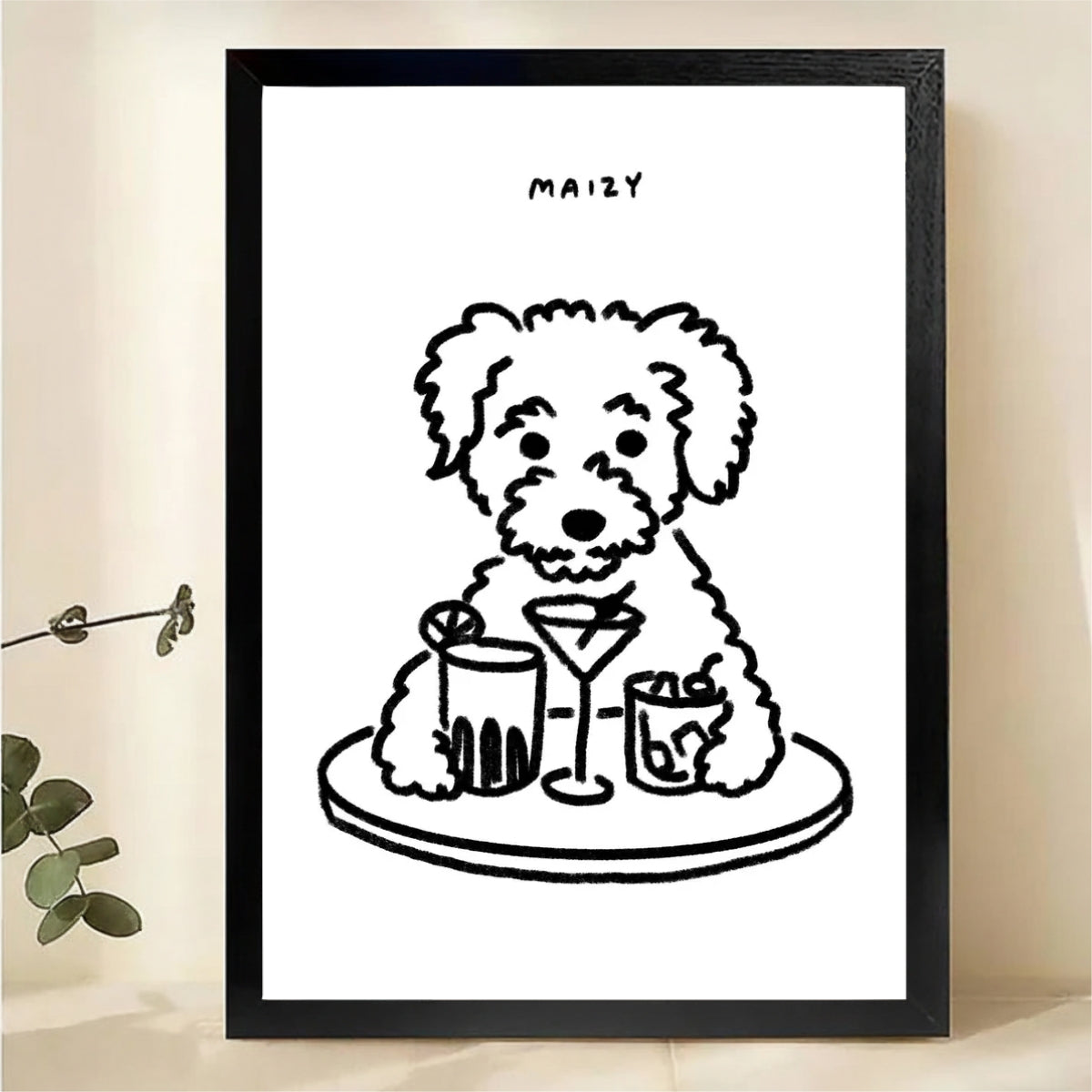 Maizy the Dog Art Print – Funny Cocktail Dog Poster Canvas Wall Art