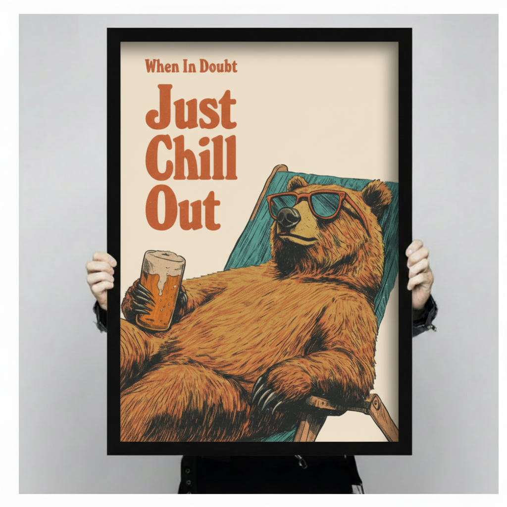 Just Chill Out Bear Beer Retro Canvas Wall Art