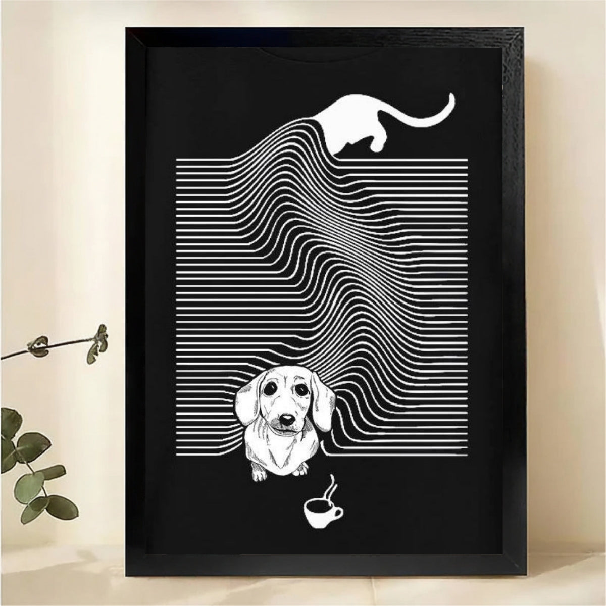 Dachshund Coffee Wave Art - Modern Graphic Print Canvas Wall Art