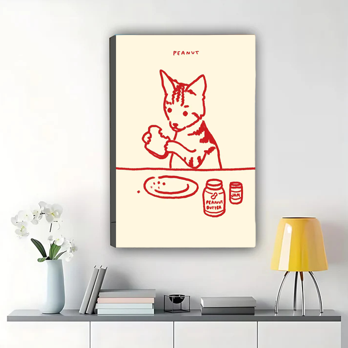 Peanut the Cat Art Print – Funny Minimalist Cat Poster Canvas Wall Art