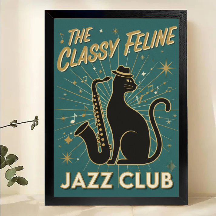 Retro Tiki Bar Cat Art - Vintage Tropical Wall Decor Print Canvas Wall Art
