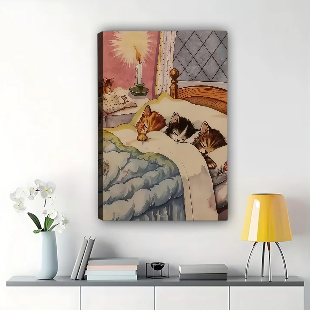 Sleeping Kittens Wall Art - Cozy Bedroom Canvas Print