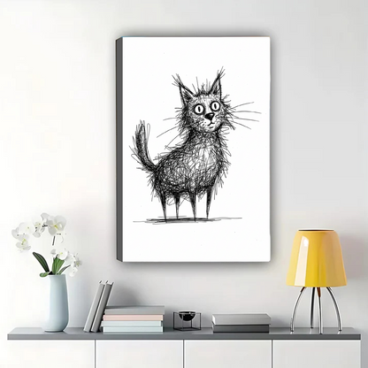 Scruffy Cat Sketch Wall Art - Quirky Line Drawing Print