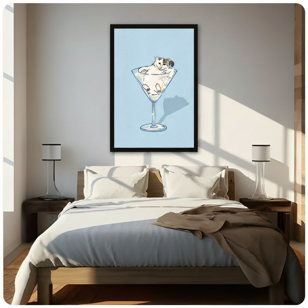 Cat in Martini Glass Funny Canvas Wall Art
