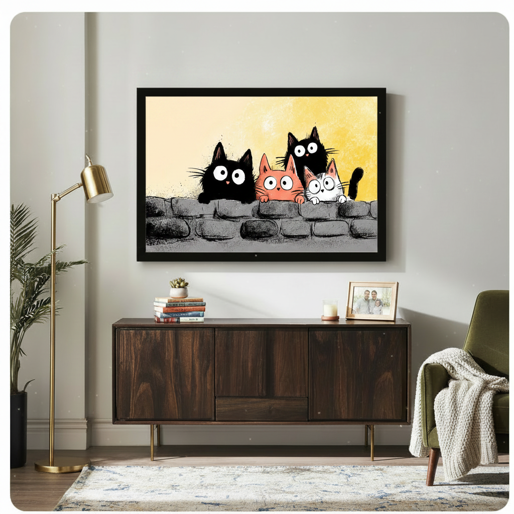 Four Cats Peeking Wall Whimsical Canvas Wall Art