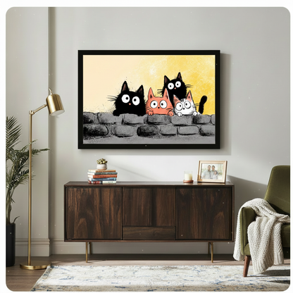 Four Cats Peeking Wall Whimsical Canvas Wall Art