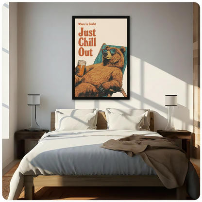 Just Chill Out Bear Beer Retro Canvas Wall Art