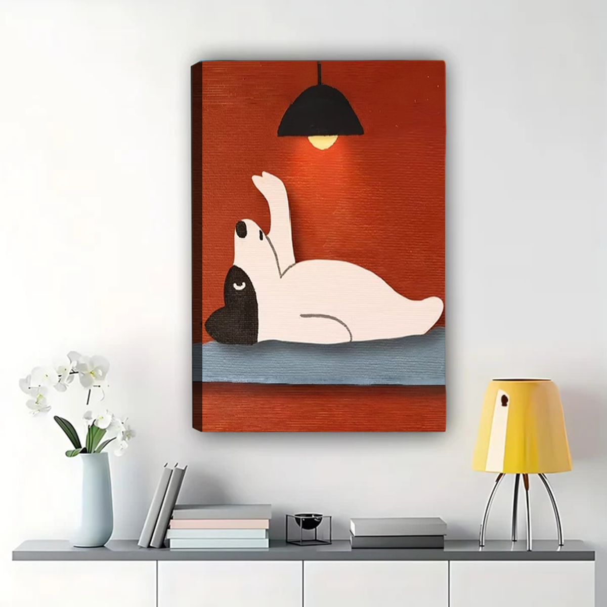 Relaxing Cat Wall Art - Minimalist White Cat Canvas Print