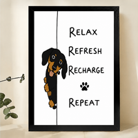 Relax Refresh Recharge Repeat Dachshund Wall Art – Funny Motivational Dog Canvas Print on Natural Wood Frame