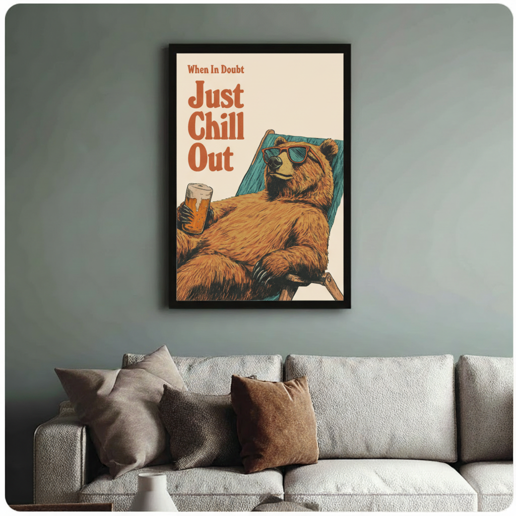 Just Chill Out Bear Beer Retro Canvas Wall Art