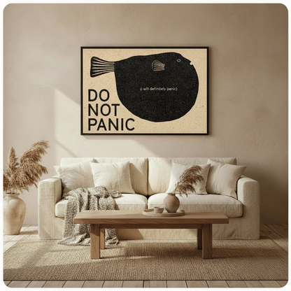 Do Not Panic Funny Puffer Fish Wall Art Print