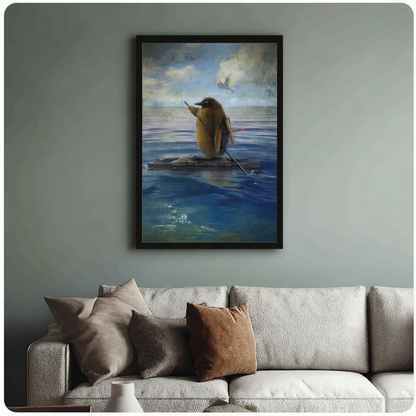 Penguin on Raft Surreal Ocean Canvas Wall Art