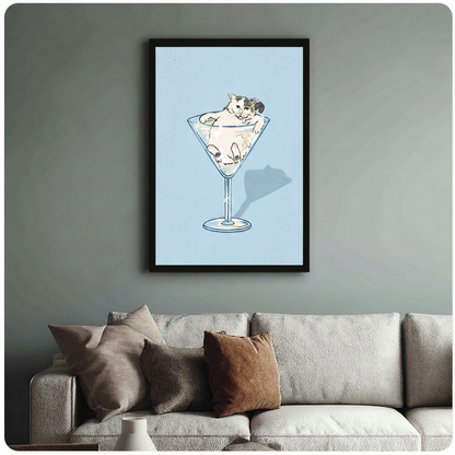 Cat in Martini Glass Funny Canvas Wall Art