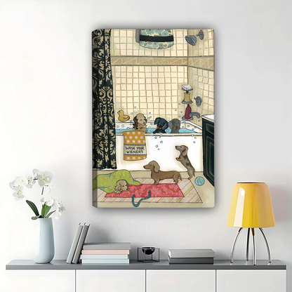 Dachshunds Bathroom Wall Art - Funny Wash Your Wieners Print