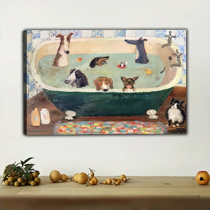 Dogs Bath Time Wall Art - Funny Pet Bathroom Print