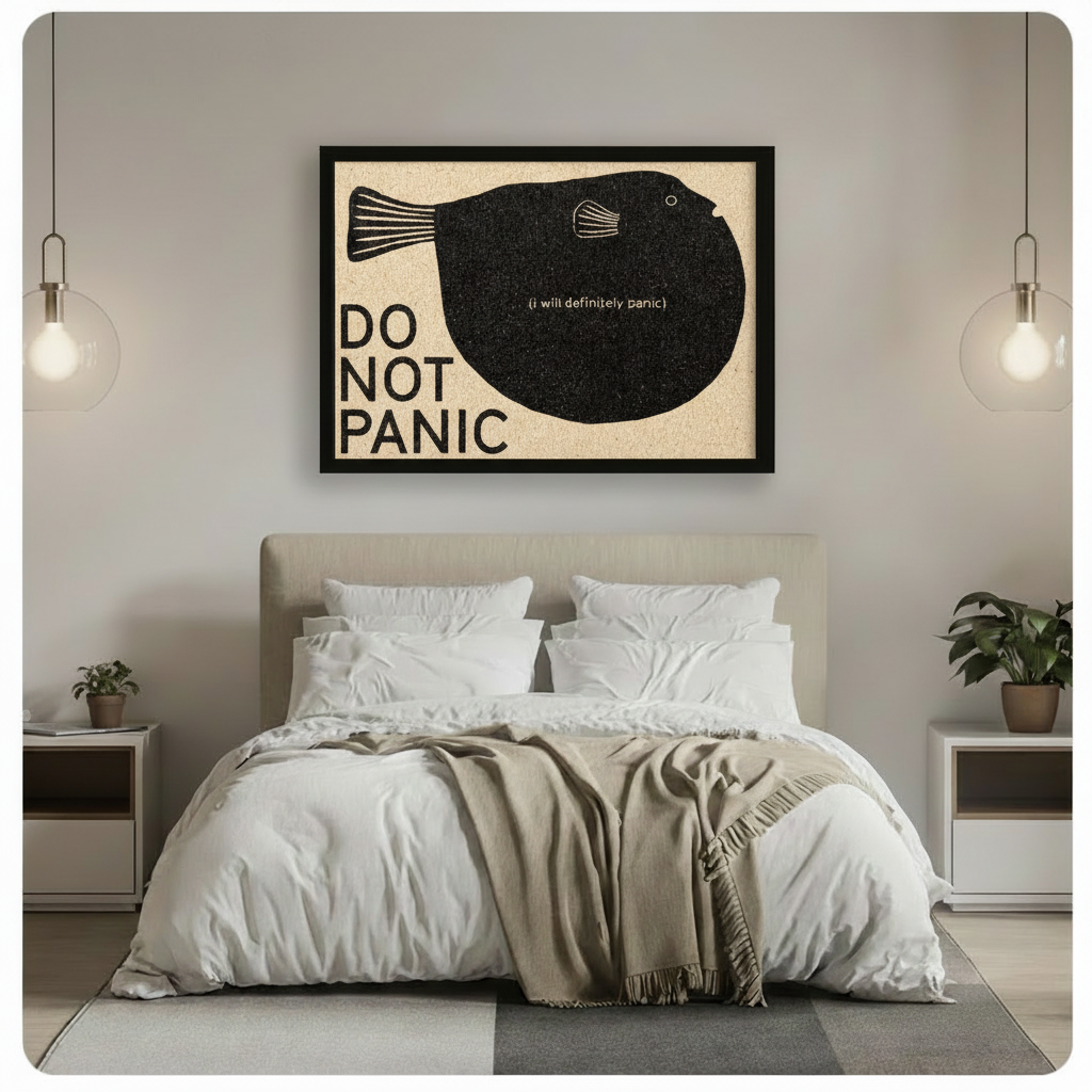 Do Not Panic Funny Puffer Fish Wall Art Print