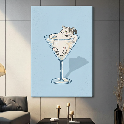 Cat in Martini Glass Funny Canvas Wall Art