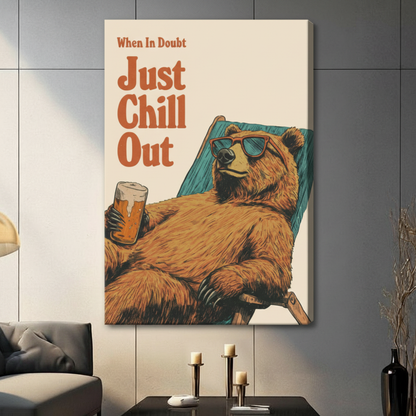 Just Chill Out Bear Beer Retro Canvas Wall Art