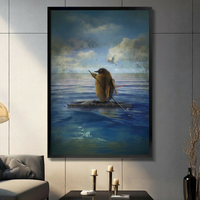 Penguin on Raft Surreal Ocean Canvas Wall Art