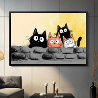 Four Cats Peeking Wall Whimsical Canvas Wall Art