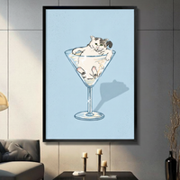 Cat in Martini Glass Funny Canvas Wall Art