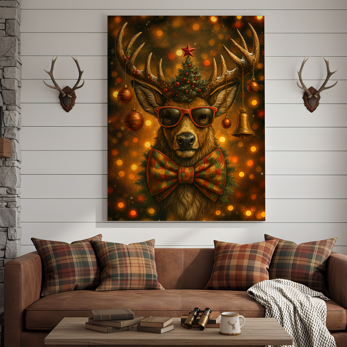 Deer Christmas Glow 3D Wrapped Canvas Wall Art