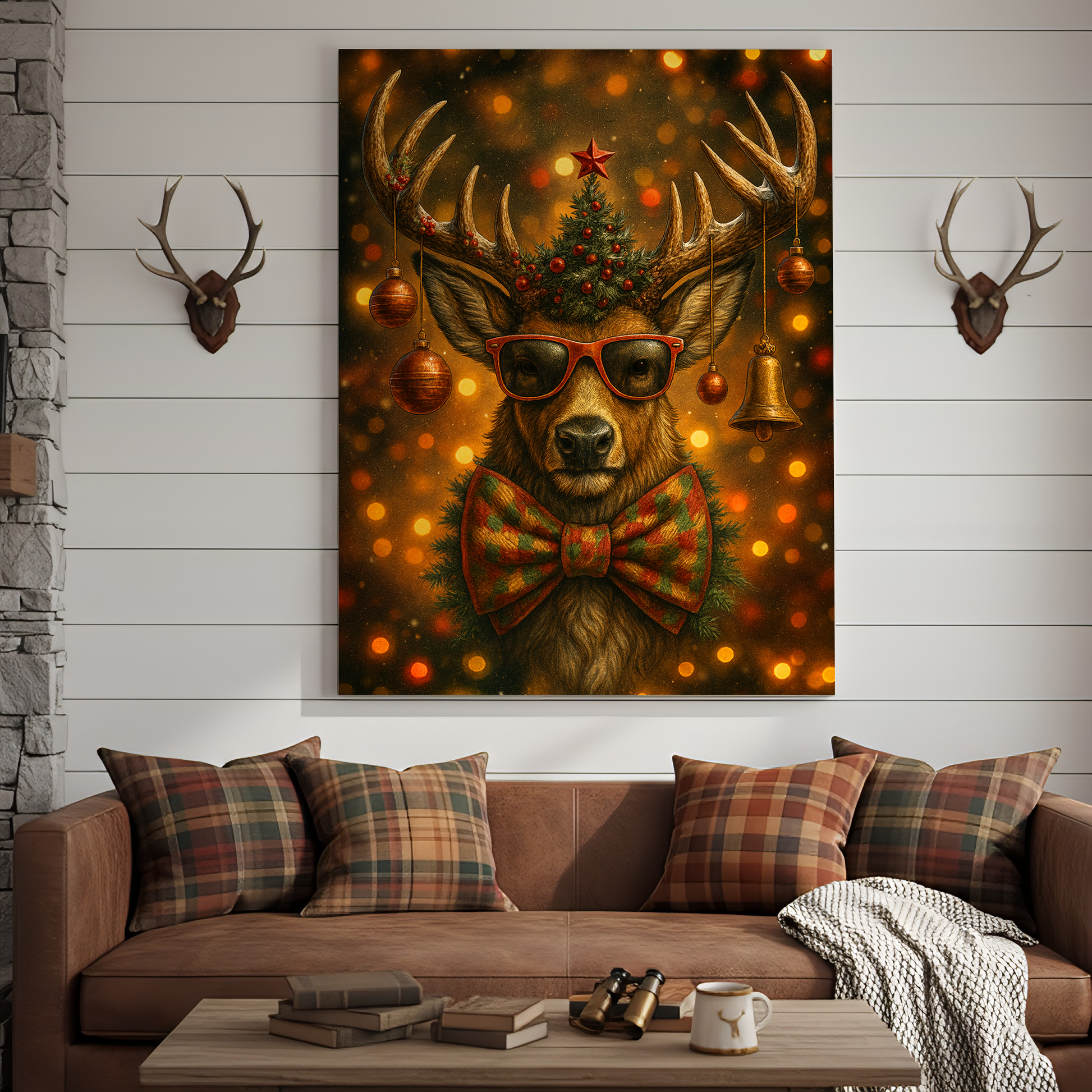 Deer Christmas Glow 3D Wrapped Canvas Wall Art