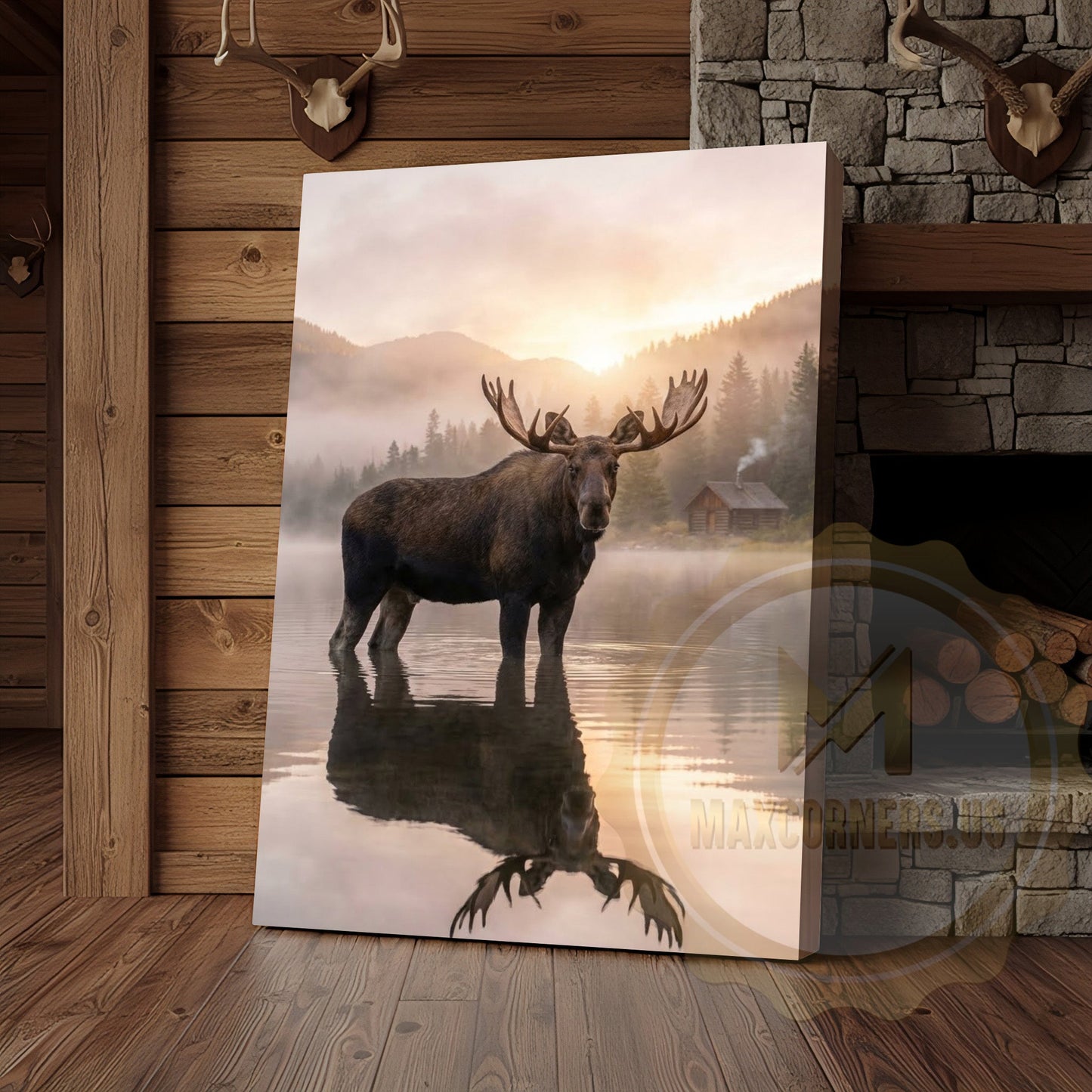 Moose Canvas Misty Lake Reflection Sunrise Canvas Wall Art