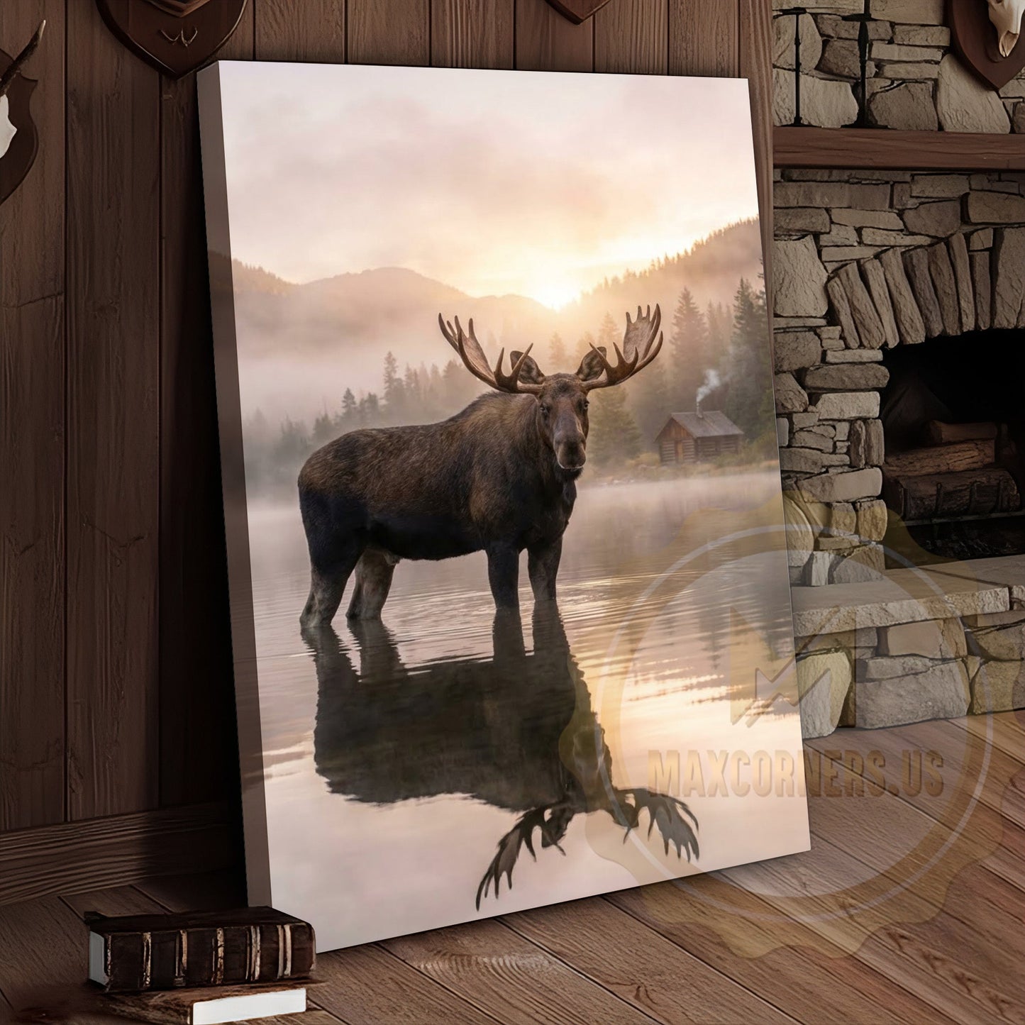 Moose Canvas Misty Lake Reflection Sunrise Canvas Wall Art