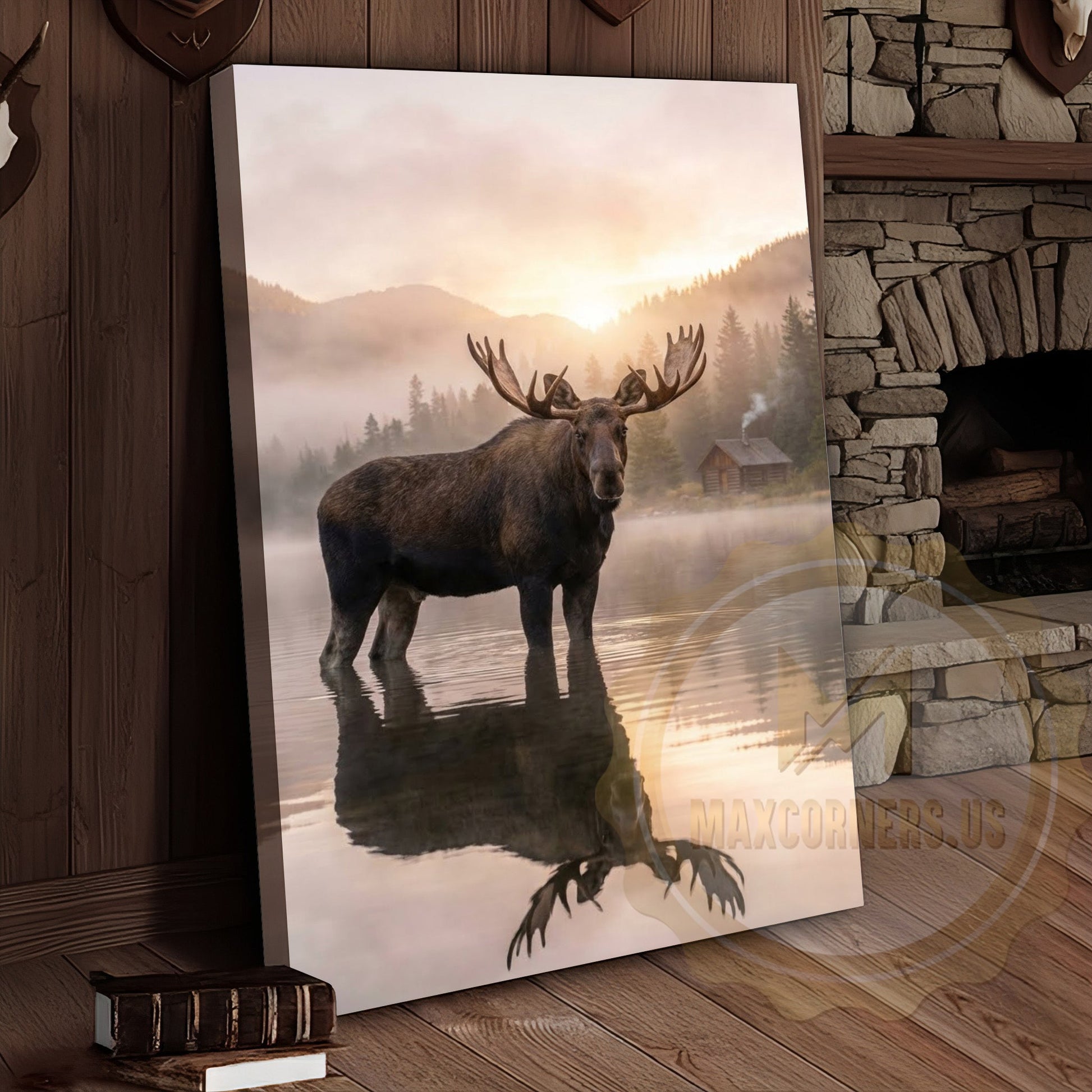 Moose Canvas Misty Lake Reflection Sunrise Canvas Wall Art