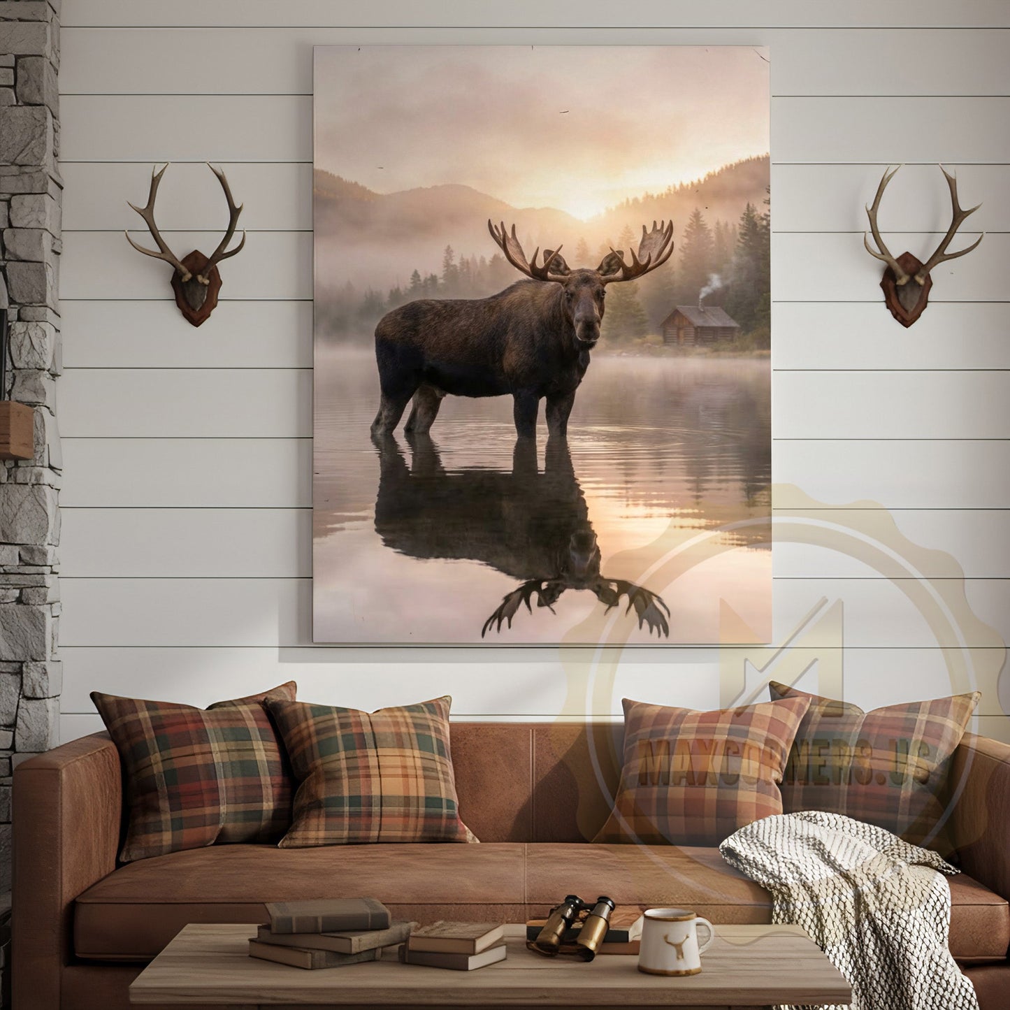 Moose Canvas Misty Lake Reflection Sunrise Canvas Wall Art
