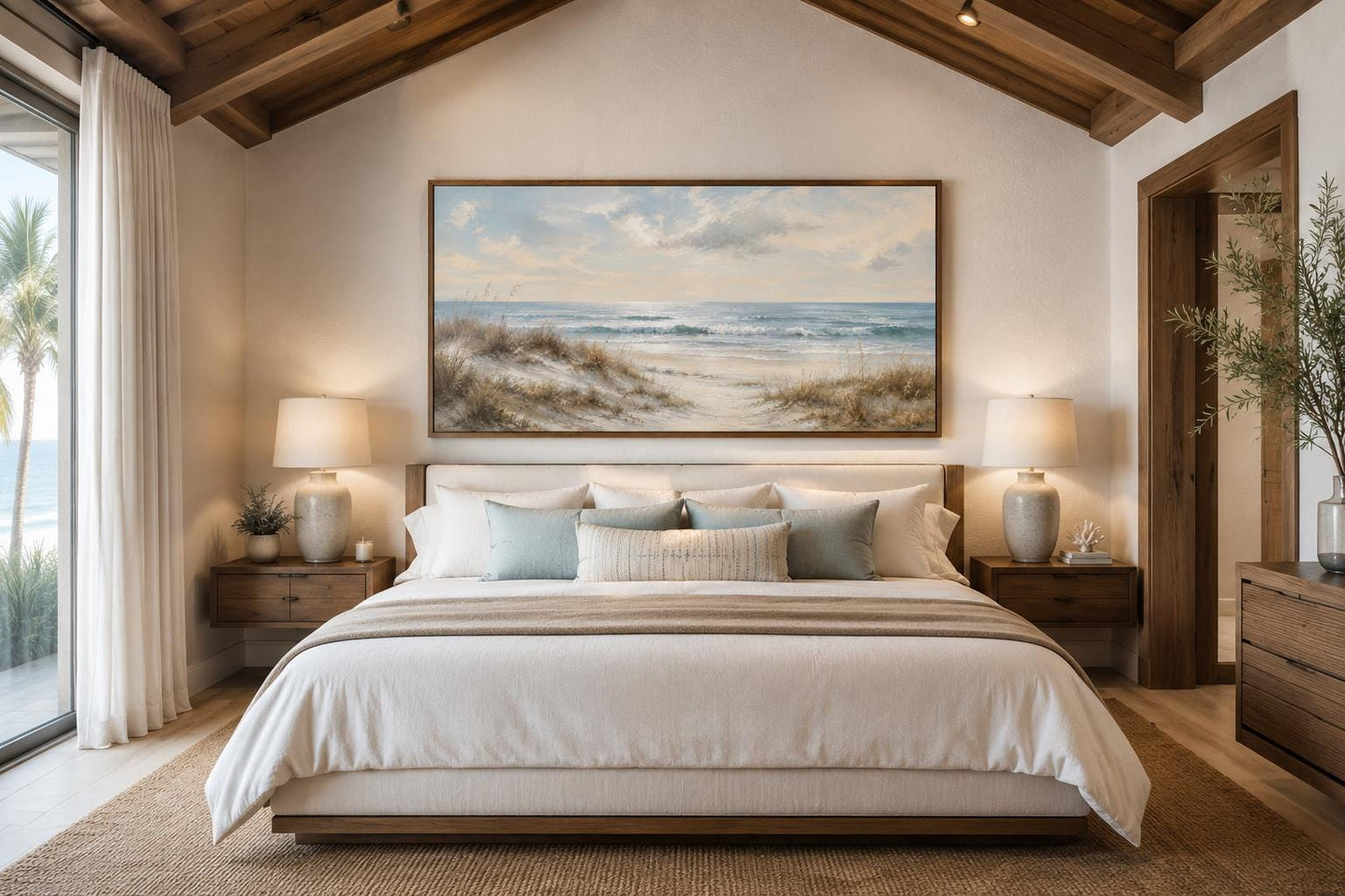 Sandy Beach Dunes with Sea Grass and Rolling Waves Wall Art