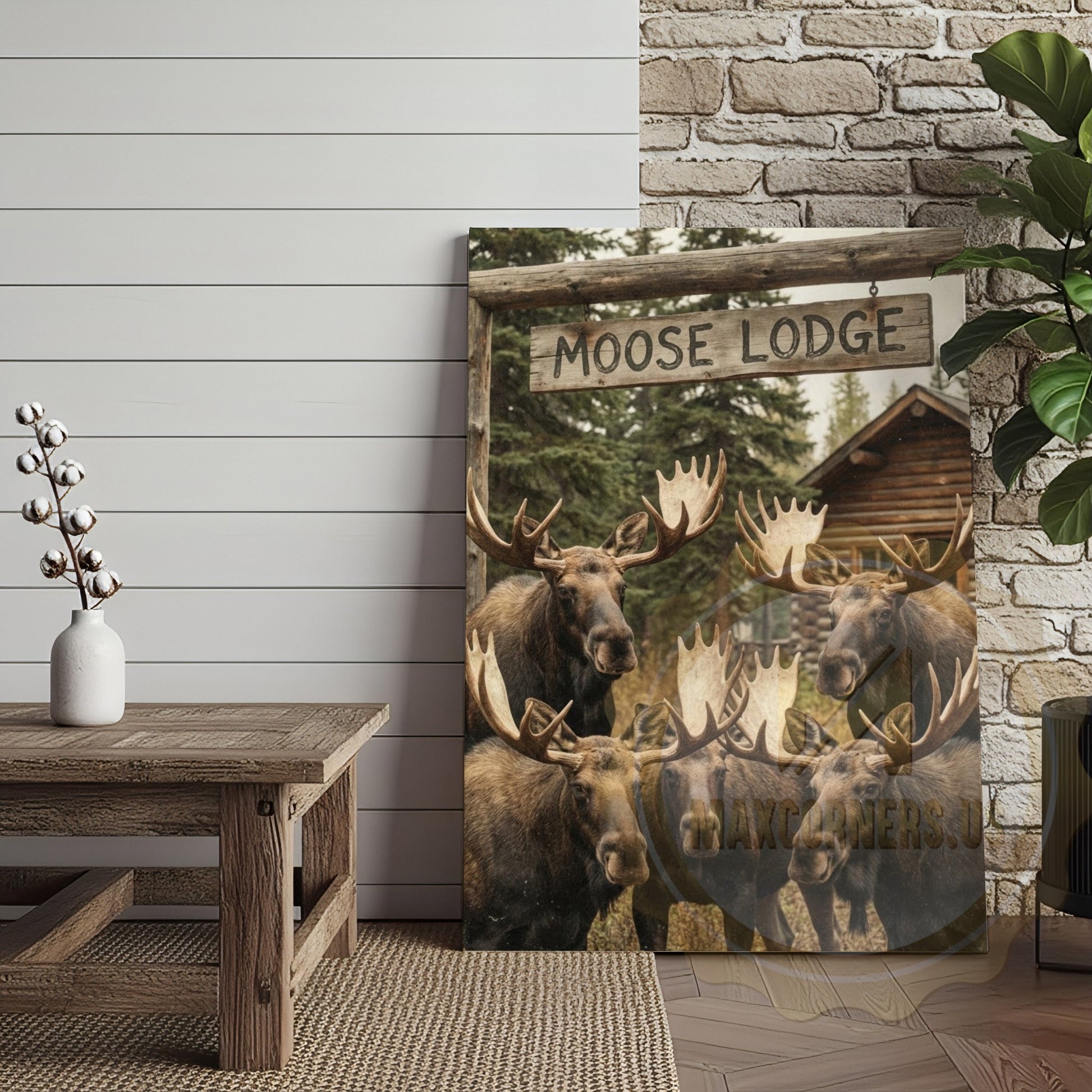 Moose Canvas Lodge Group Family Portrait Canvas Wall Art