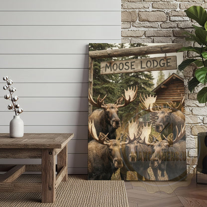 Moose Canvas Lodge Group Family Portrait Canvas Wall Art