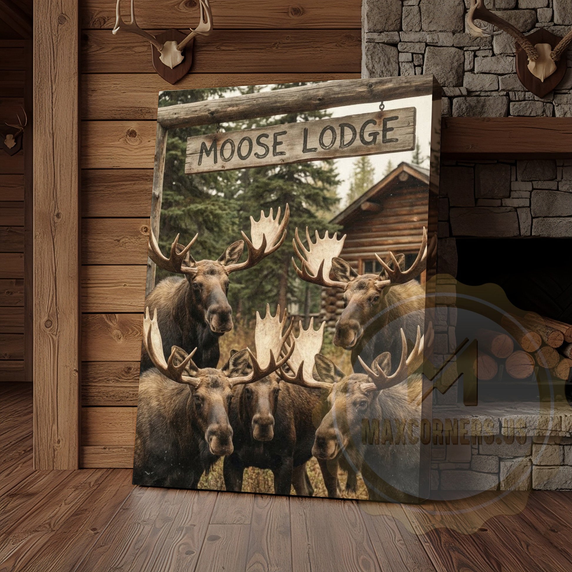 Moose Canvas Lodge Group Family Portrait Canvas Wall Art