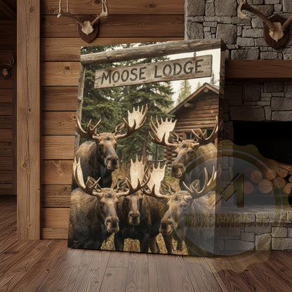 Moose Canvas Lodge Group Family Portrait Canvas Wall Art