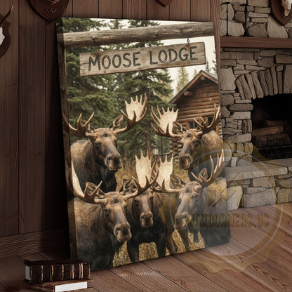 Moose Canvas Lodge Group Family Portrait Canvas Wall Art
