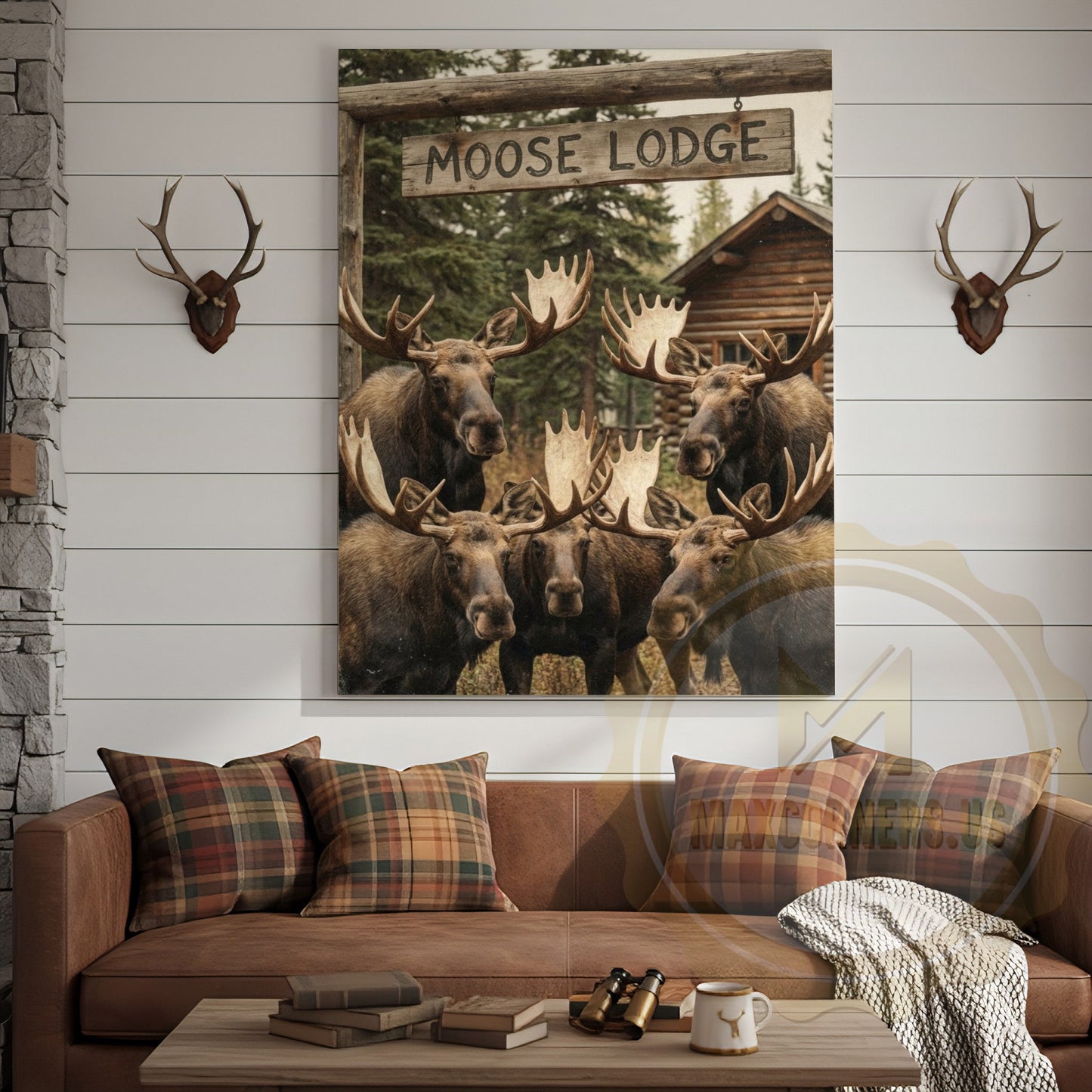 Moose Canvas Lodge Group Family Portrait Canvas Wall Art