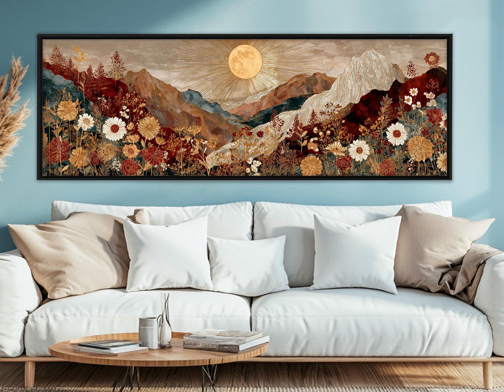 Boho Mountain Landscape – Wildflower Canvas Print | Framed Floating Frame Canvas