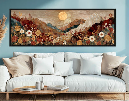 Boho Mountain Landscape – Wildflower Canvas Print | Framed Floating Frame Canvas