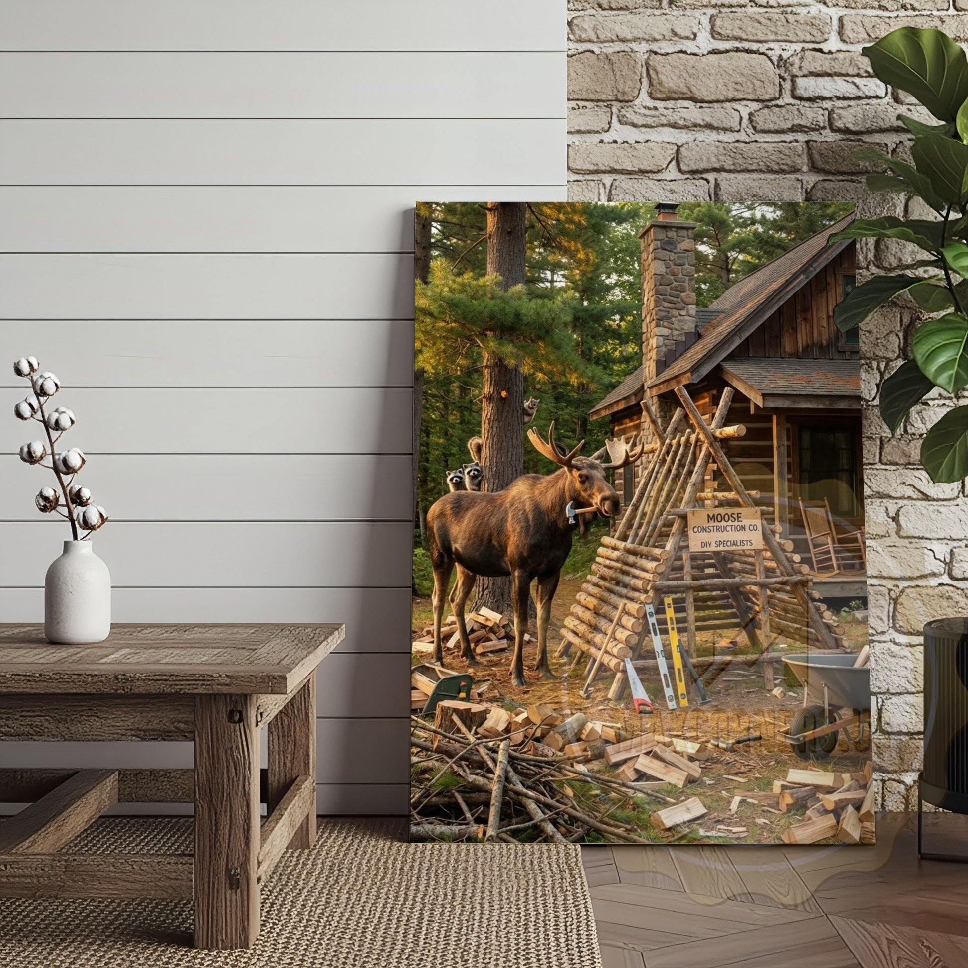 Moose Canvas Construction Site Funny Builder Canvas Wall Art