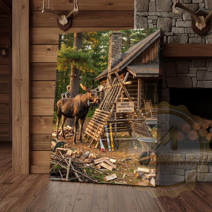 Moose Canvas Construction Site Funny Builder Canvas Wall Art