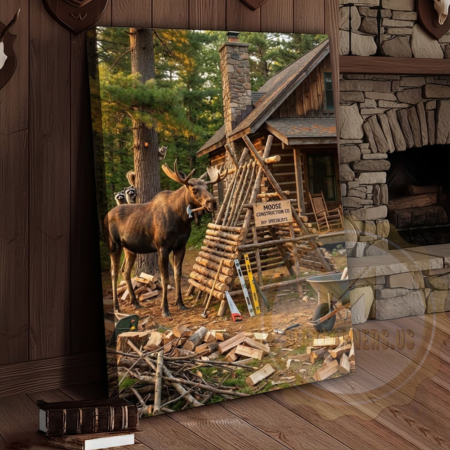 Moose Canvas Construction Site Funny Builder Canvas Wall Art