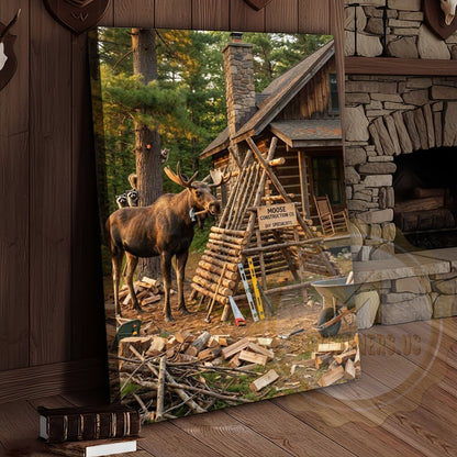 Moose Canvas Construction Site Funny Builder Canvas Wall Art